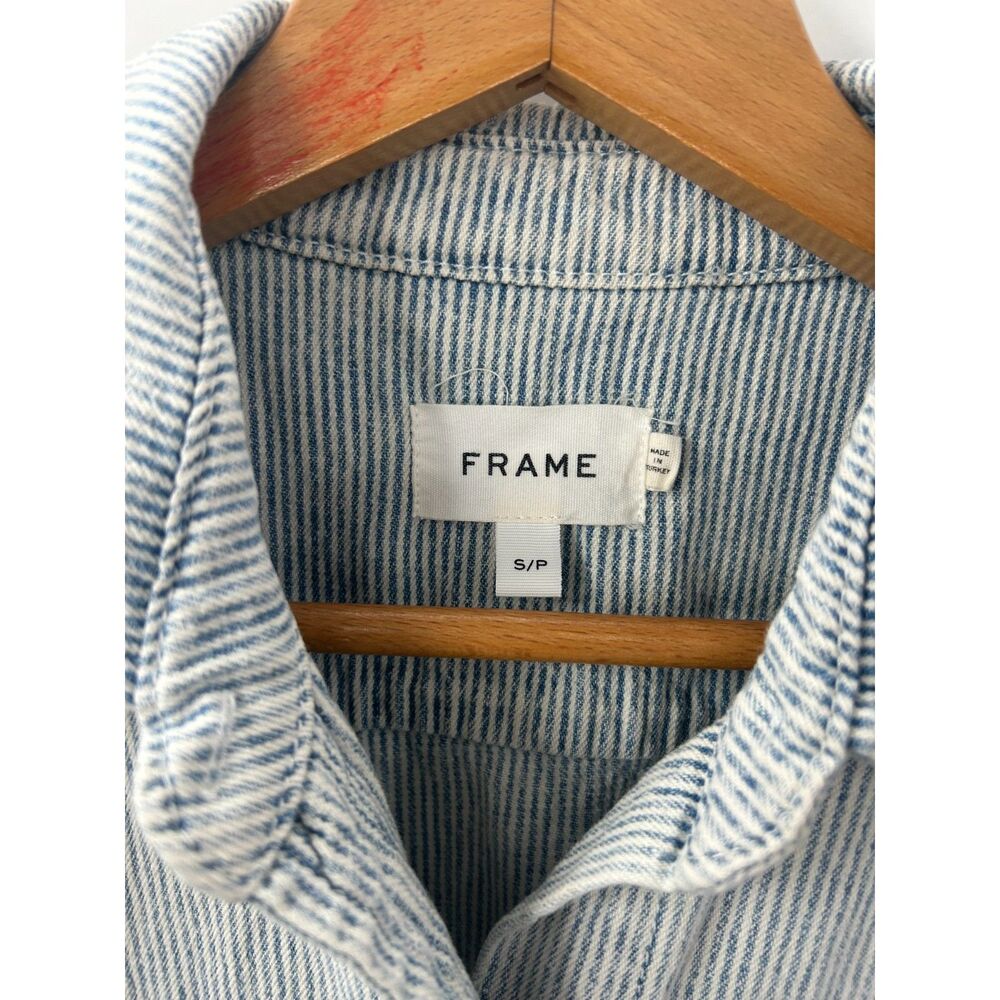 Frame Oversized Striped Cotton Poplin Shirt Chore Bleached Denim Size S - Picture 3 of 5